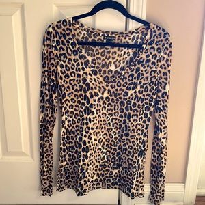 Express long sleeve sheer fitted leopard print top